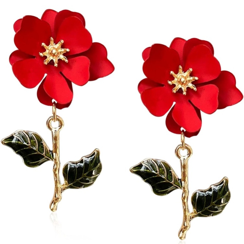 Red and Gold Floral Earrings